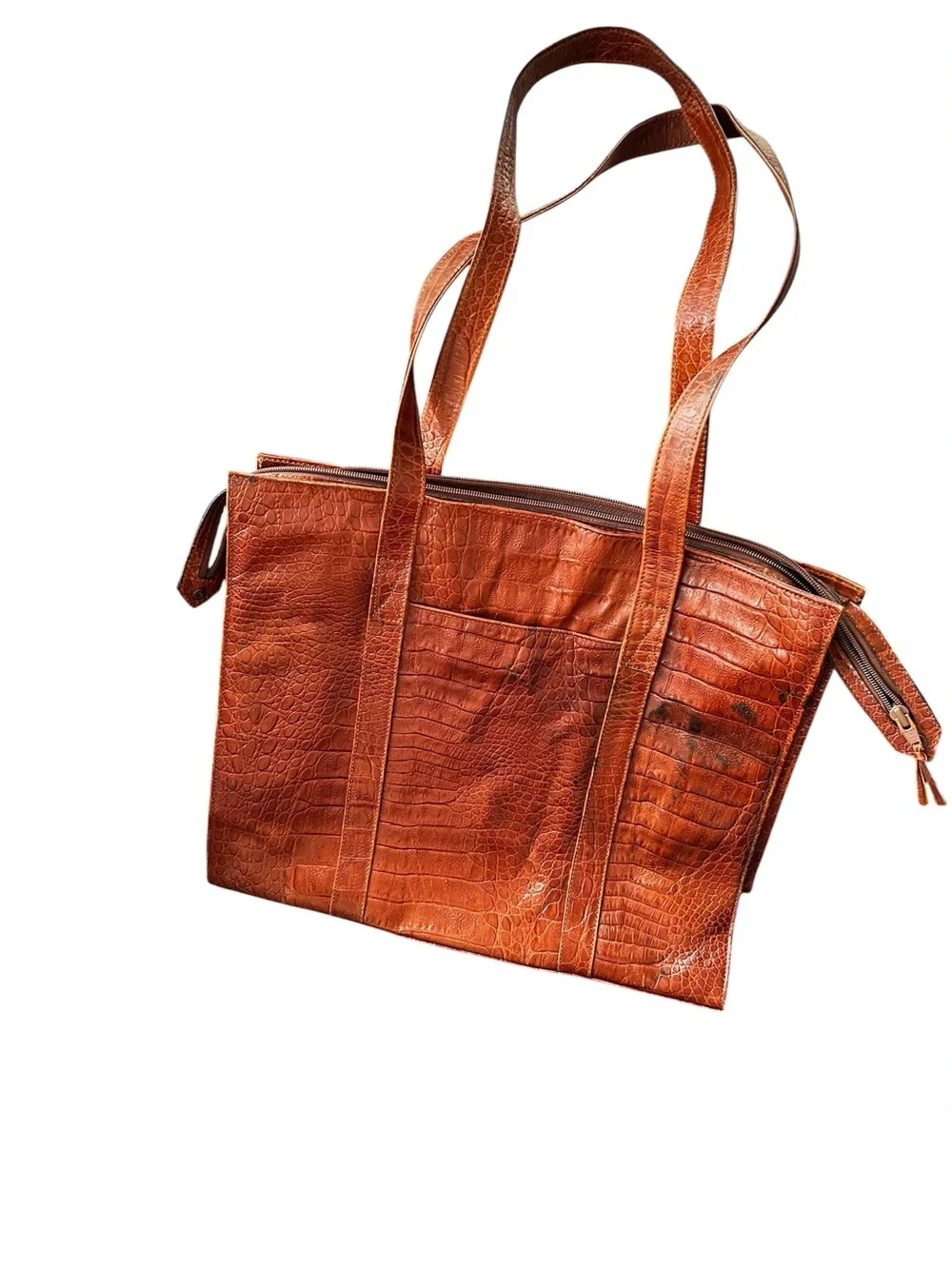 Talbots Beis The Large Work Tote in Cognac Croc Finish